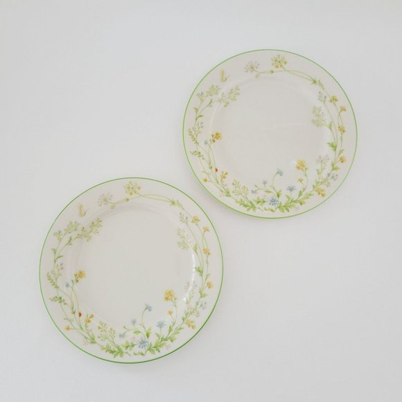 Noritake Reverie Green Trim 2 Salad Plates, Wildflower & Butterfly Spring Dishes - Picture 2 of 9